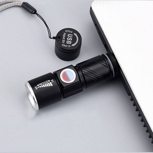 Mini USB Rechargeable Flashlight (2-PACK) Multifunctional Torch Waterproof IPX6 for Outdoor Night Riding/Camping/Emergency - Black